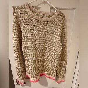 Mads Norgaard Beige and Pink Crew Neck Sweater Large